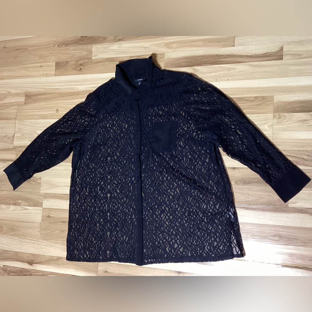 Alfani Lace like Black Button Down Blouse Size 3X